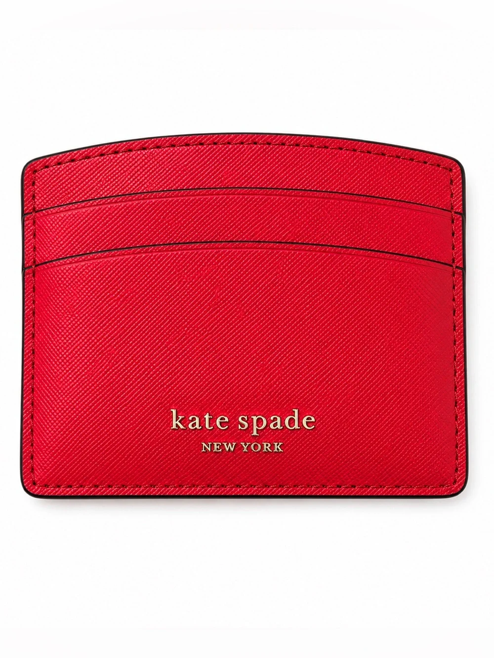 Kate Soade Red Saffiano Leather Card Case with Gold Logo